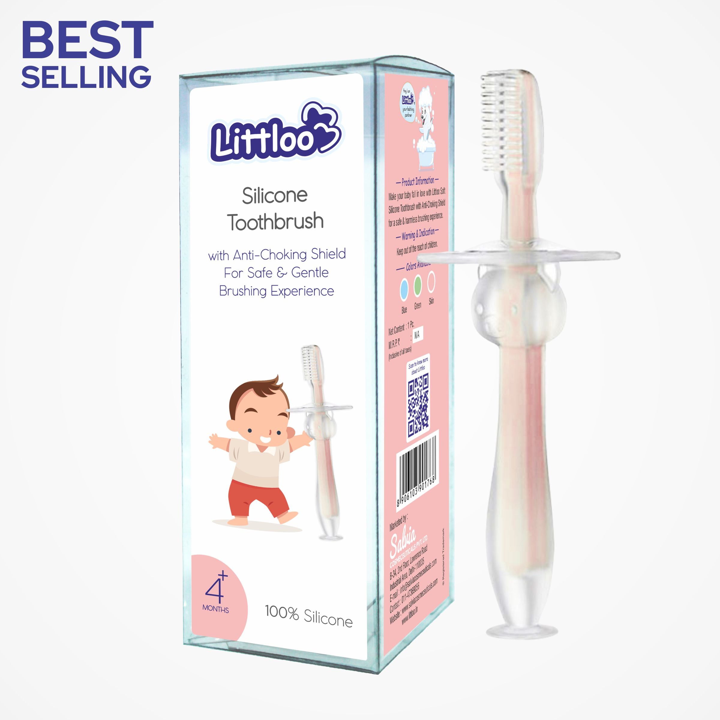 Silicone Toothbrush with Anti-Choking (Multicolour) - Littloo