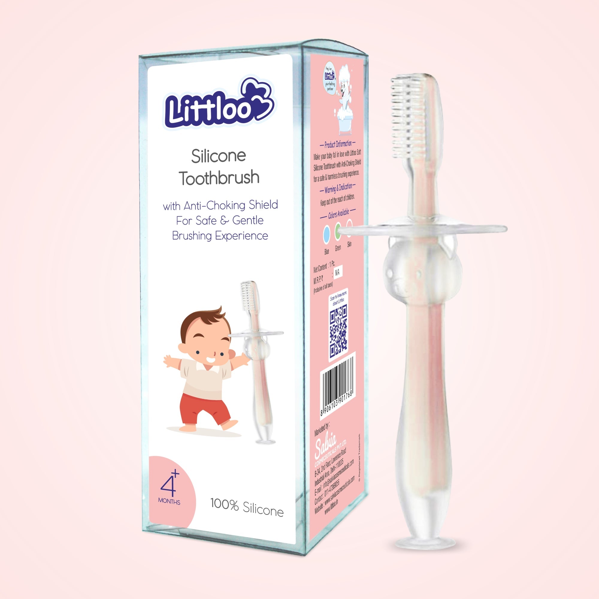 Silicone Toothbrush with Anti-Choking (Multicolour) - Littloo