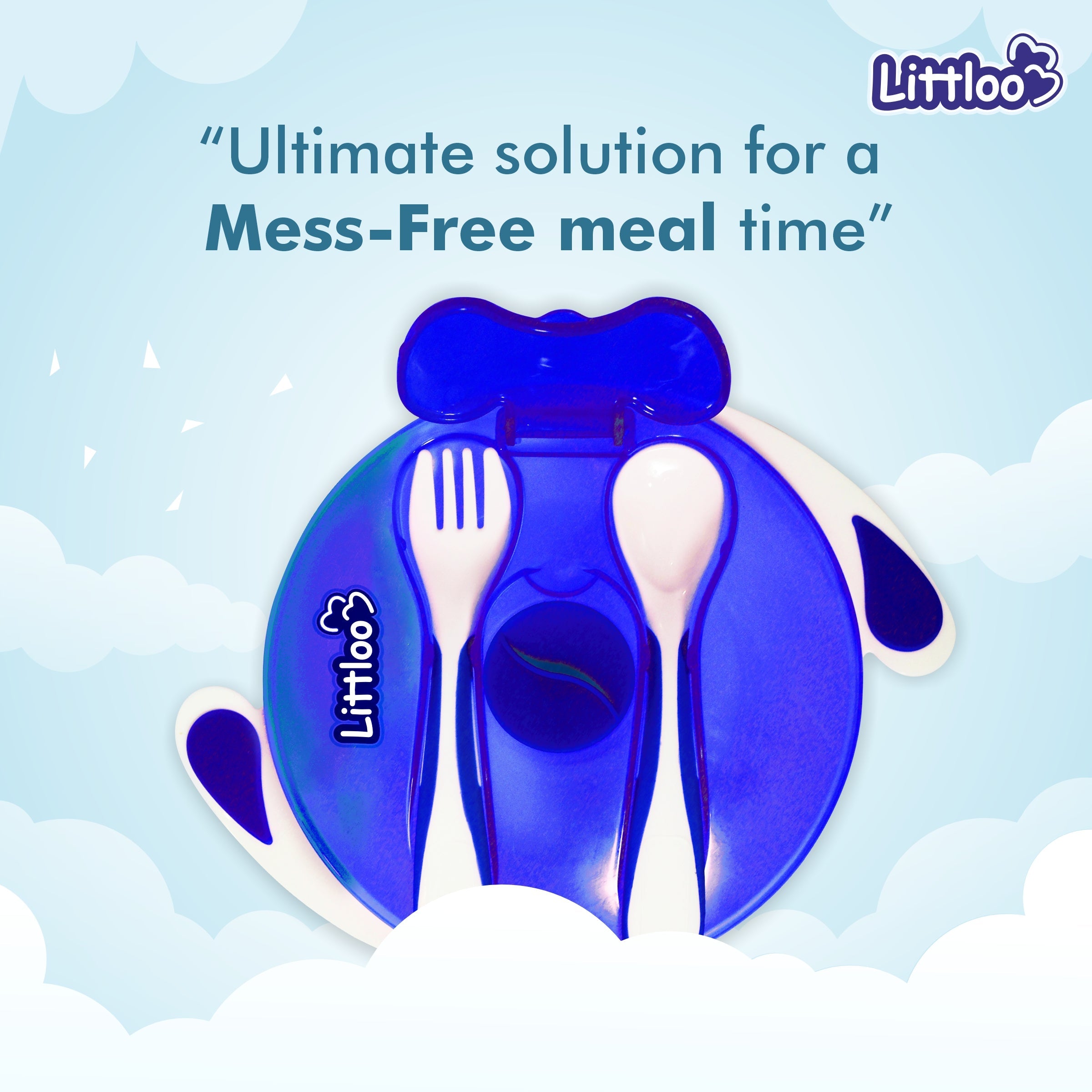 Littloo Feeding Bowl with Fork & Spoon | Blue - Littloo