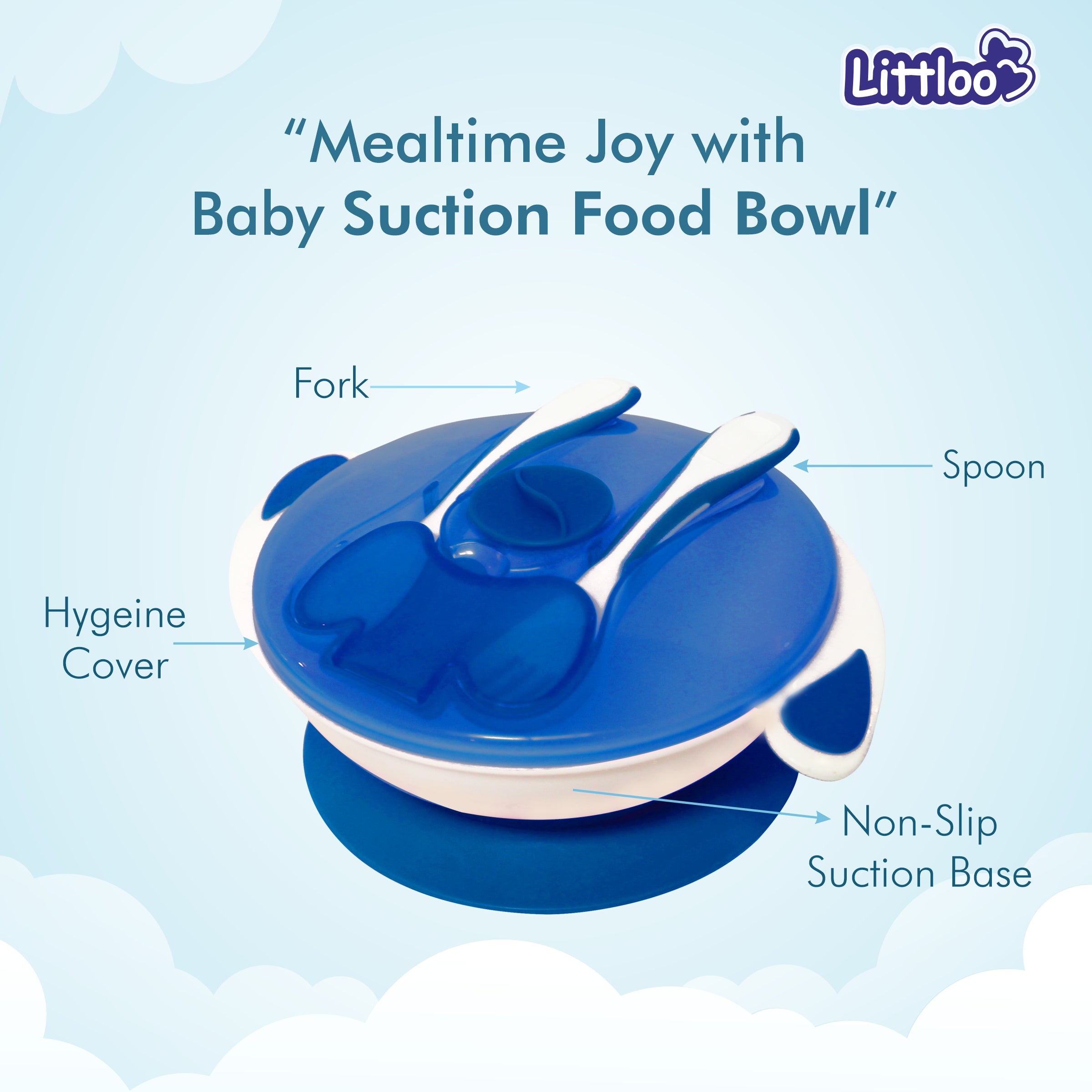 Littloo Feeding Bowl with Fork & Spoon | Blue - Littloo