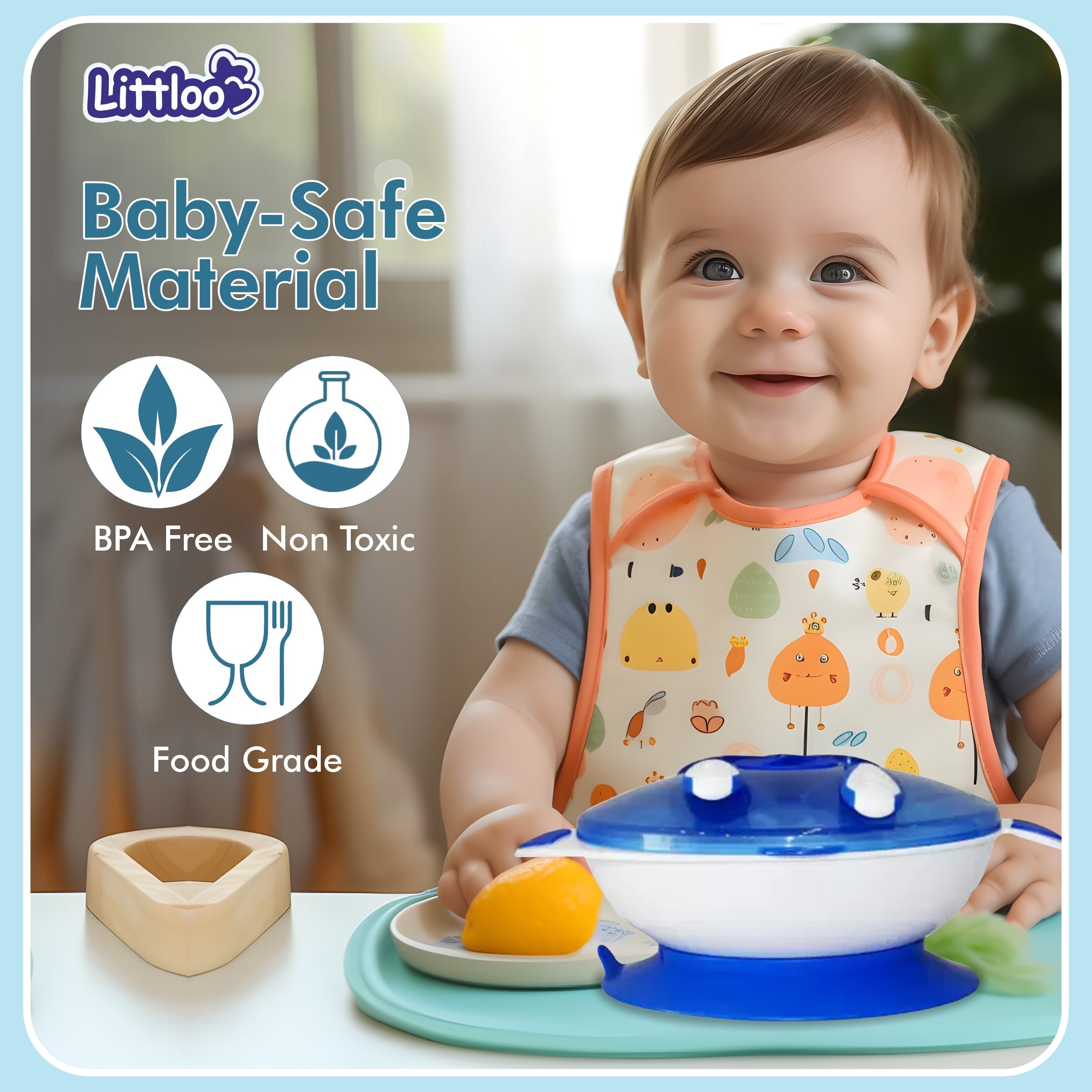 Littloo Feeding Bowl with Fork & Spoon | Blue - Littloo