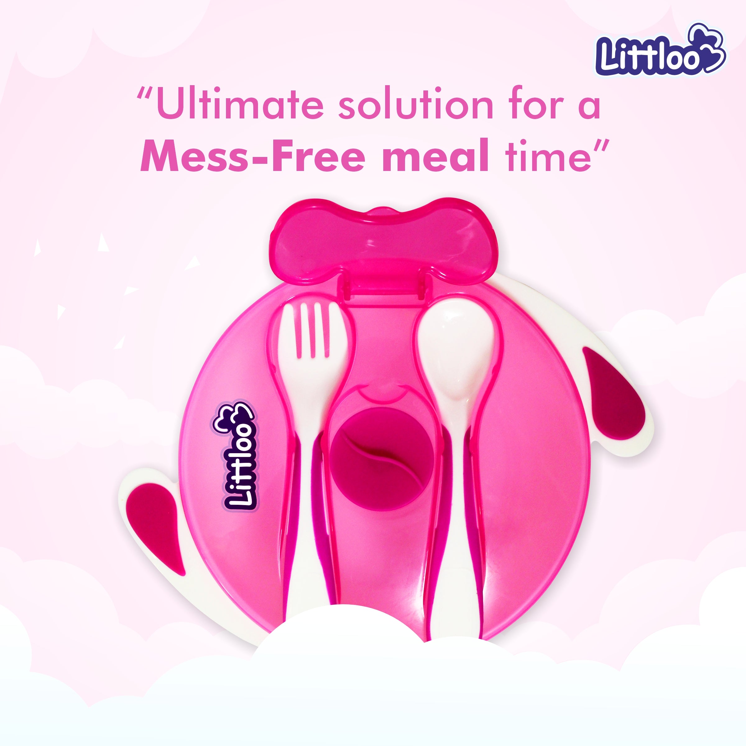 Littloo Feeding Bowl with Fork & Spoon | Pink - Littloo