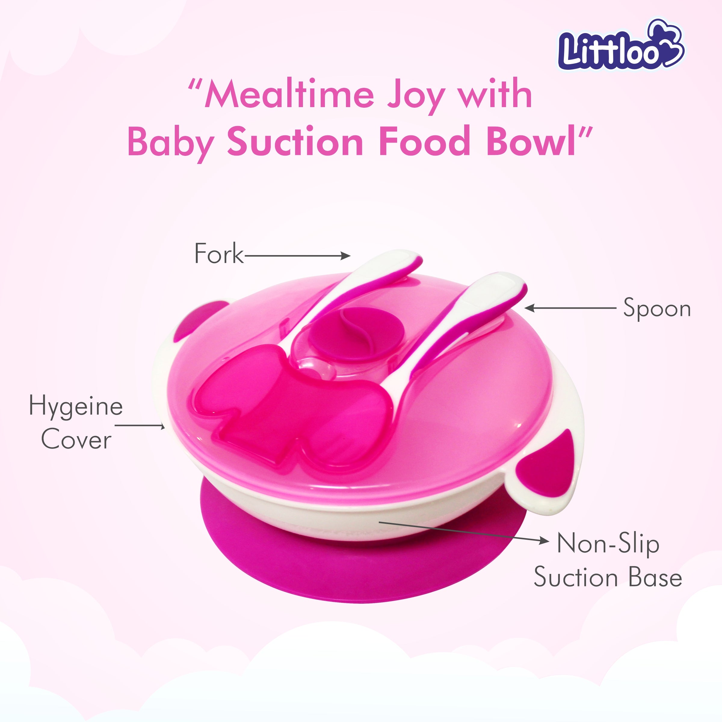 Littloo Feeding Bowl with Fork & Spoon | Pink - Littloo