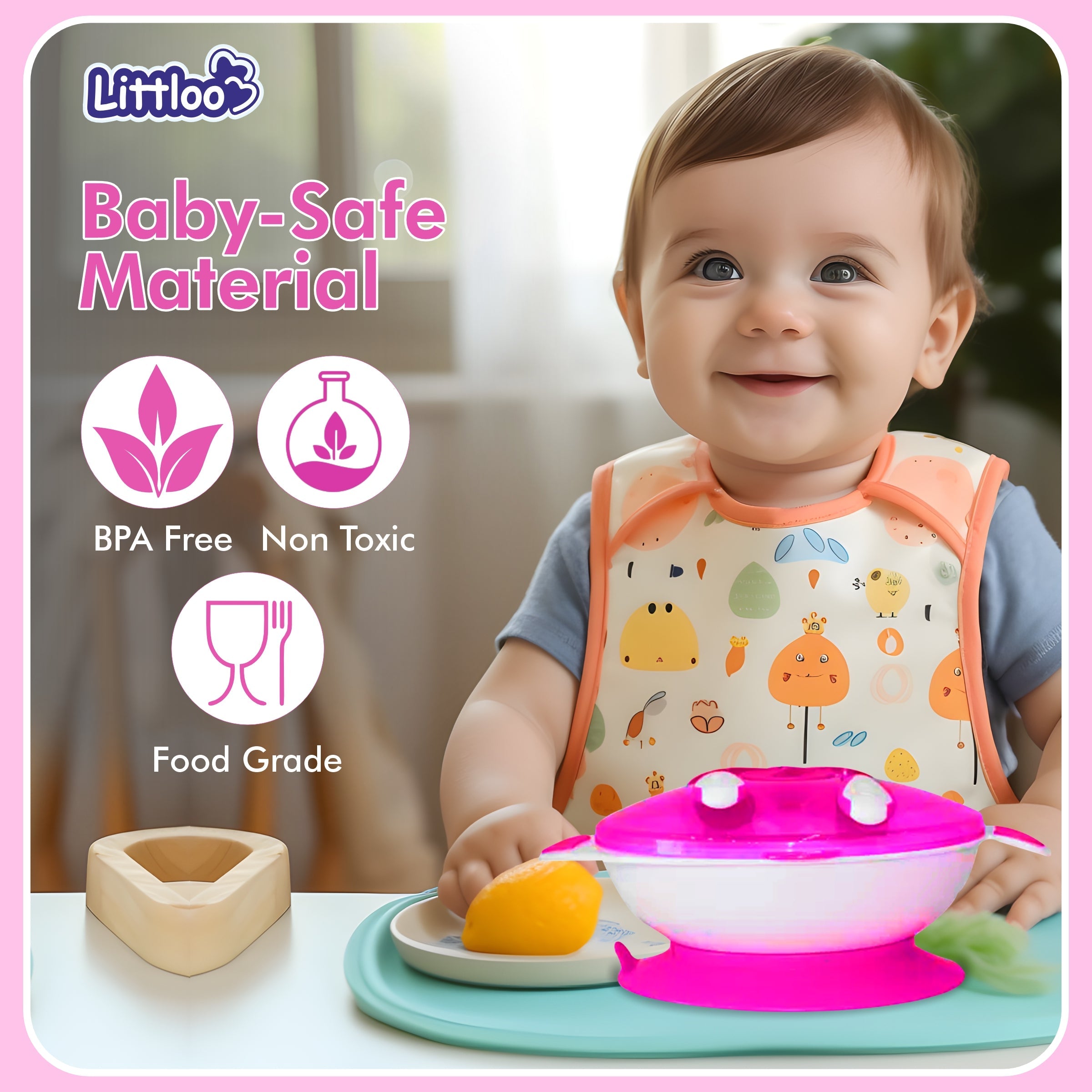 Littloo Feeding Bowl with Fork & Spoon | Pink - Littloo