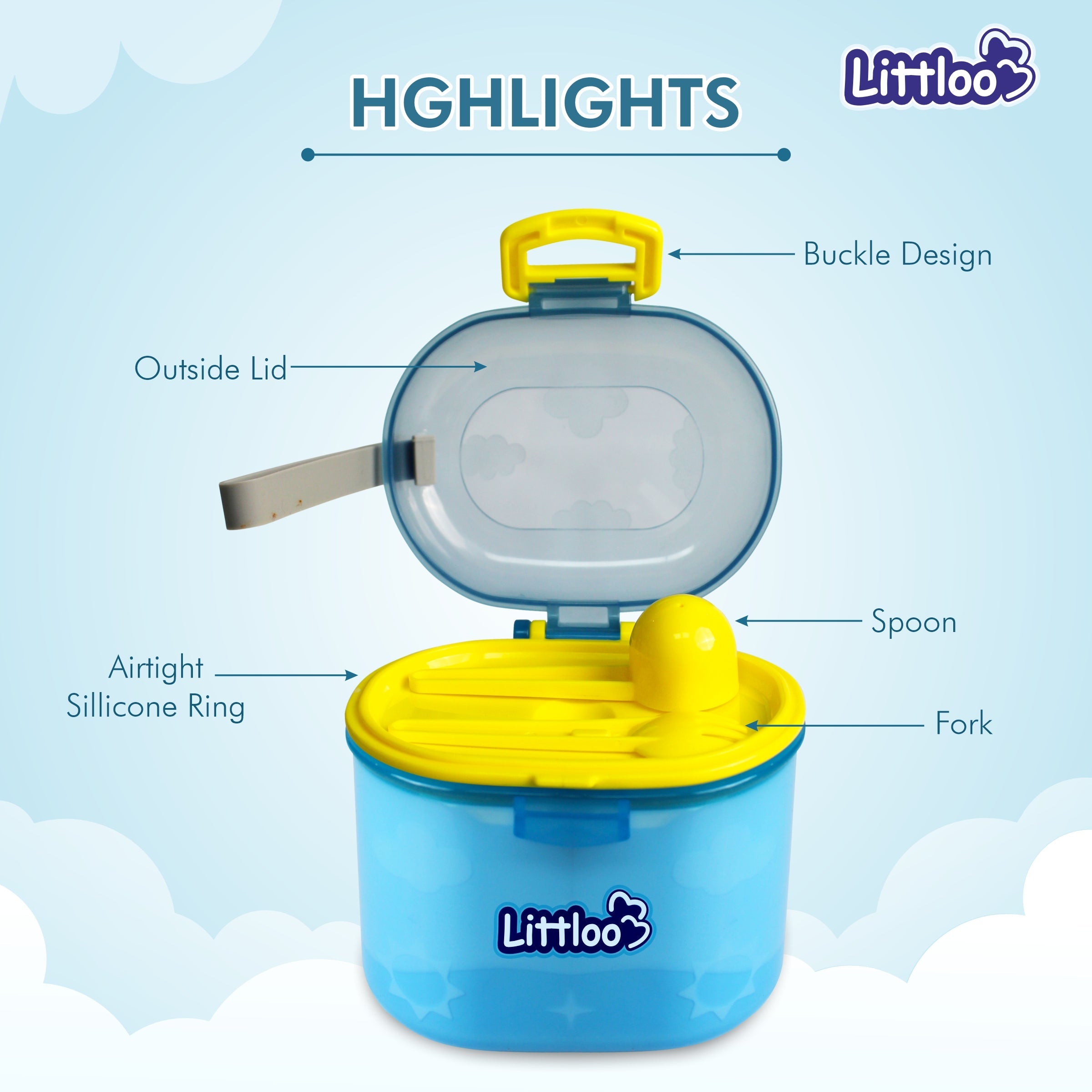 Littloo Baby Formula Box with Spoon and Fork | Blue - Littloo