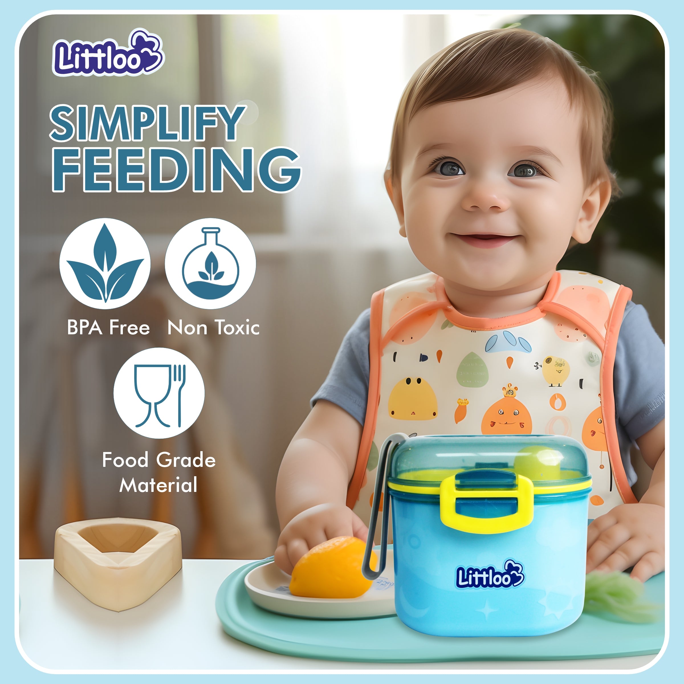 Littloo Baby Formula Box with Spoon and Fork | Blue - Littloo